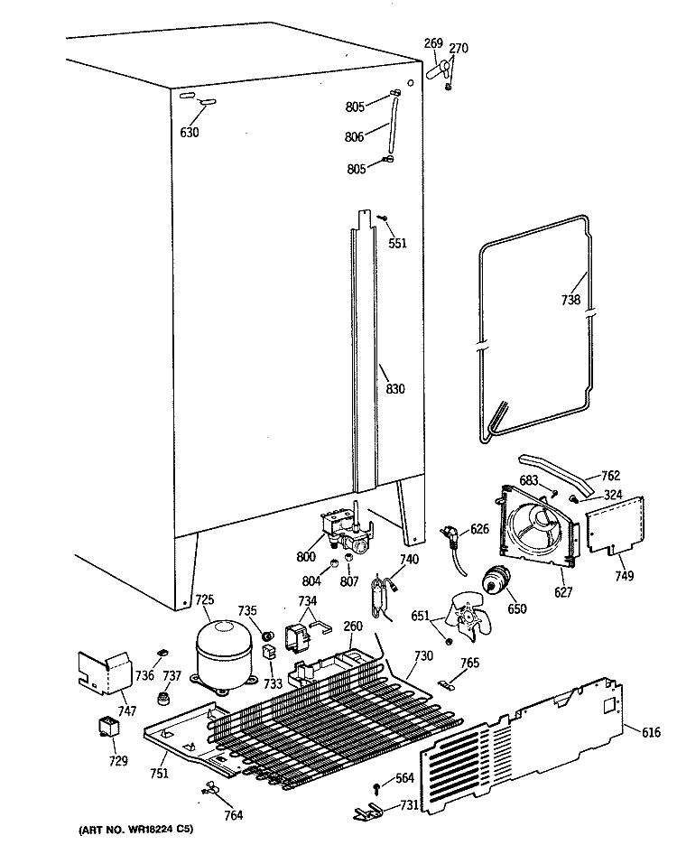 Section Diagram and Parts List for TFX22JWXAWW  General Electric Refrigerator