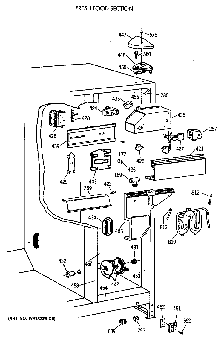 FRESH FOOD SECTION Diagram and Parts List for TFX22PRXAWW  General Electric Refrigerator