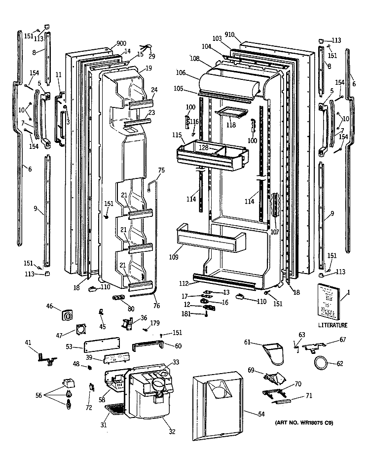 Section Diagram and Parts List for TFX22ZRXAAA  General Electric Refrigerator