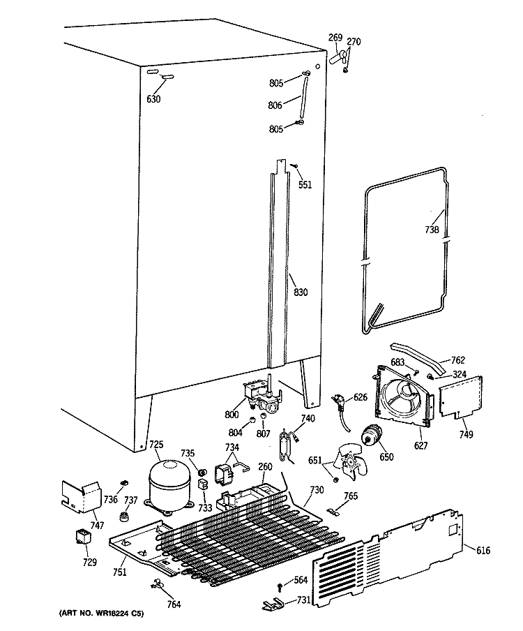 Section Diagram and Parts List for TFX22ZRXAAA  General Electric Refrigerator