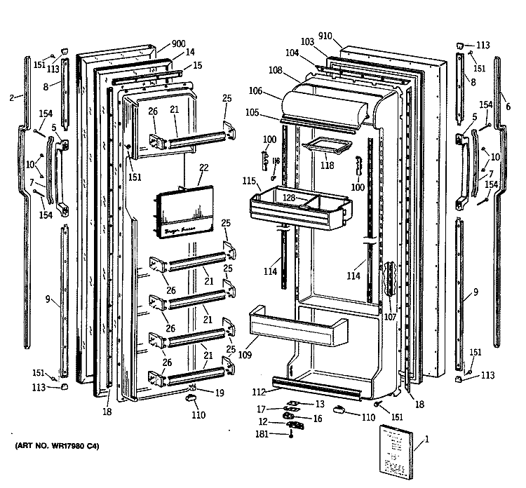 Section Diagram and Parts List for TFX24JAXAWW  General Electric Refrigerator