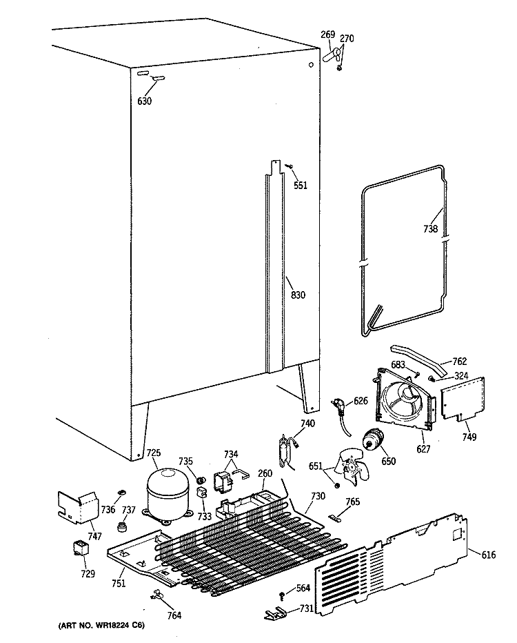 Section Diagram and Parts List for TFX24JAXAWW  General Electric Refrigerator