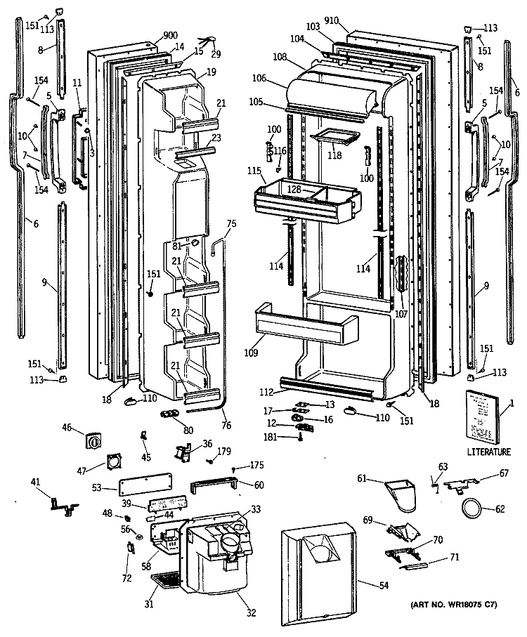 Section Diagram and Parts List for TFX24JWXAAA  General Electric Refrigerator