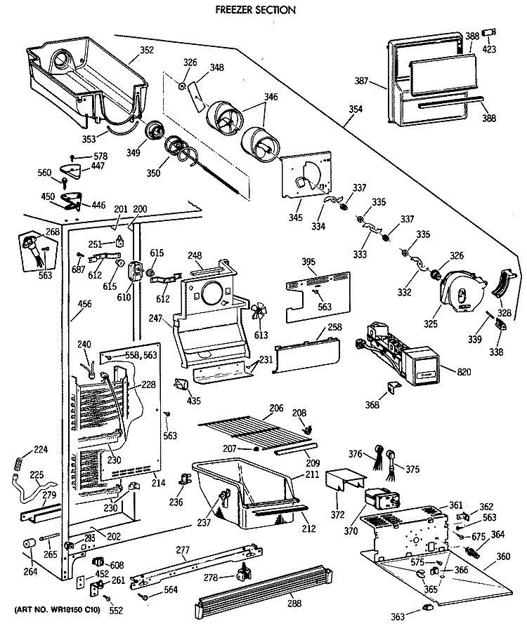 FREEZER SECTION Diagram and Parts List for TFX24JWXAAA  General Electric Refrigerator