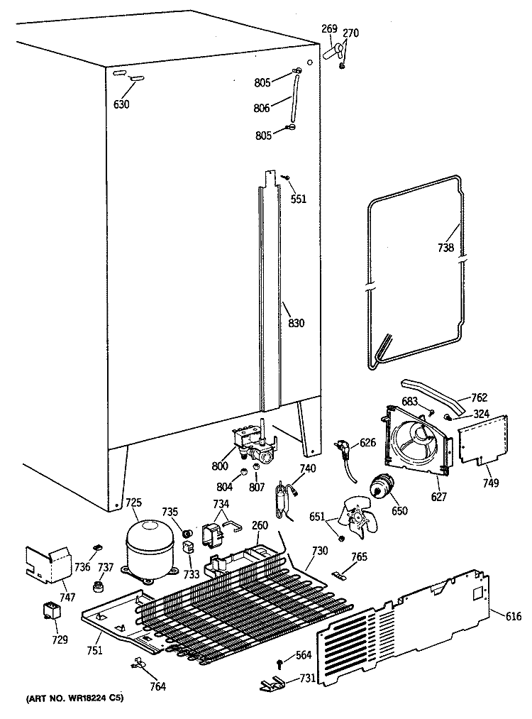 Section Diagram and Parts List for TFX24JWXAAA  General Electric Refrigerator
