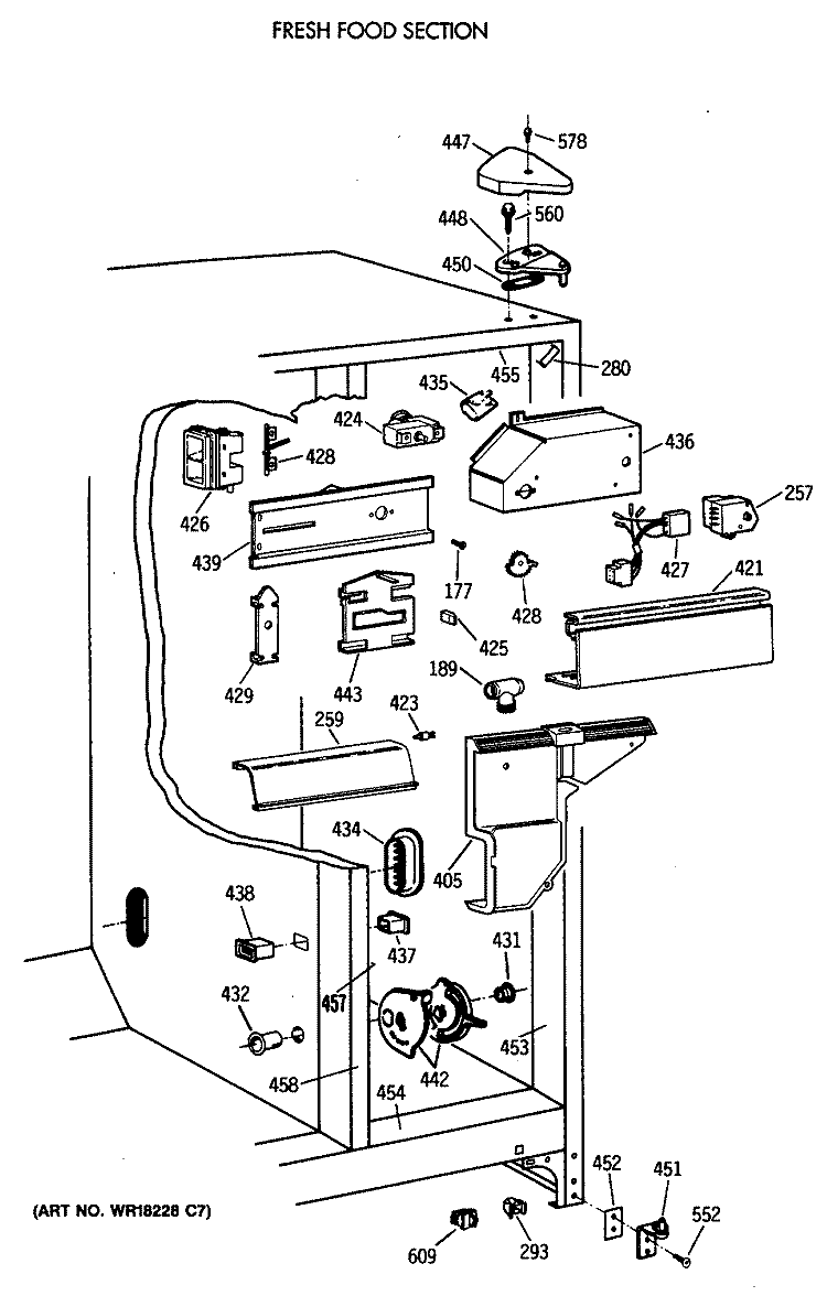 FRESH FOOD SECTION Diagram and Parts List for TFX24PAXAAA  General Electric Refrigerator