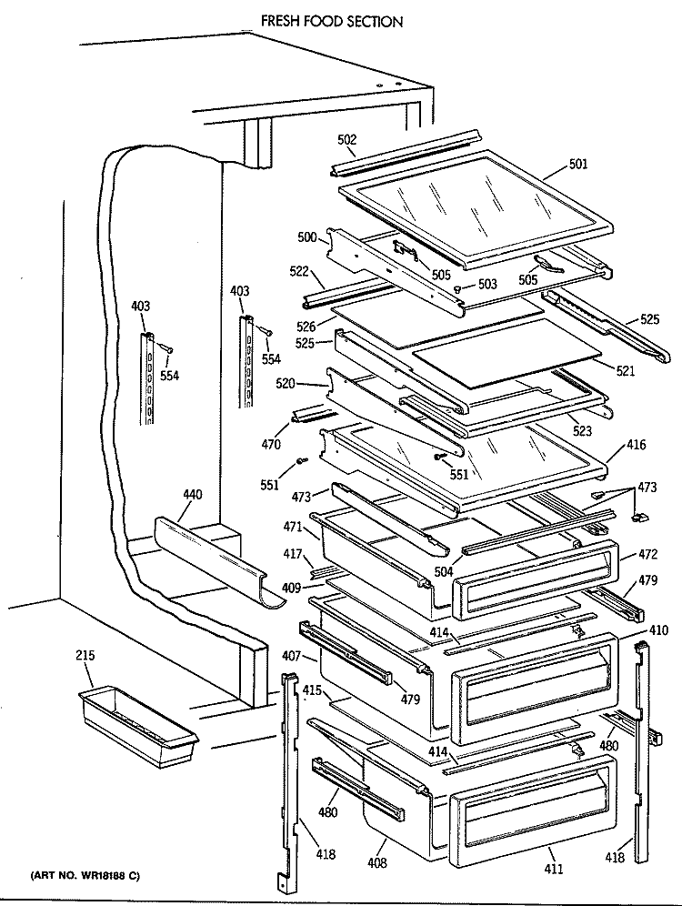 FRESH FOOD SECTION Diagram and Parts List for TFX24PAXAAA  General Electric Refrigerator