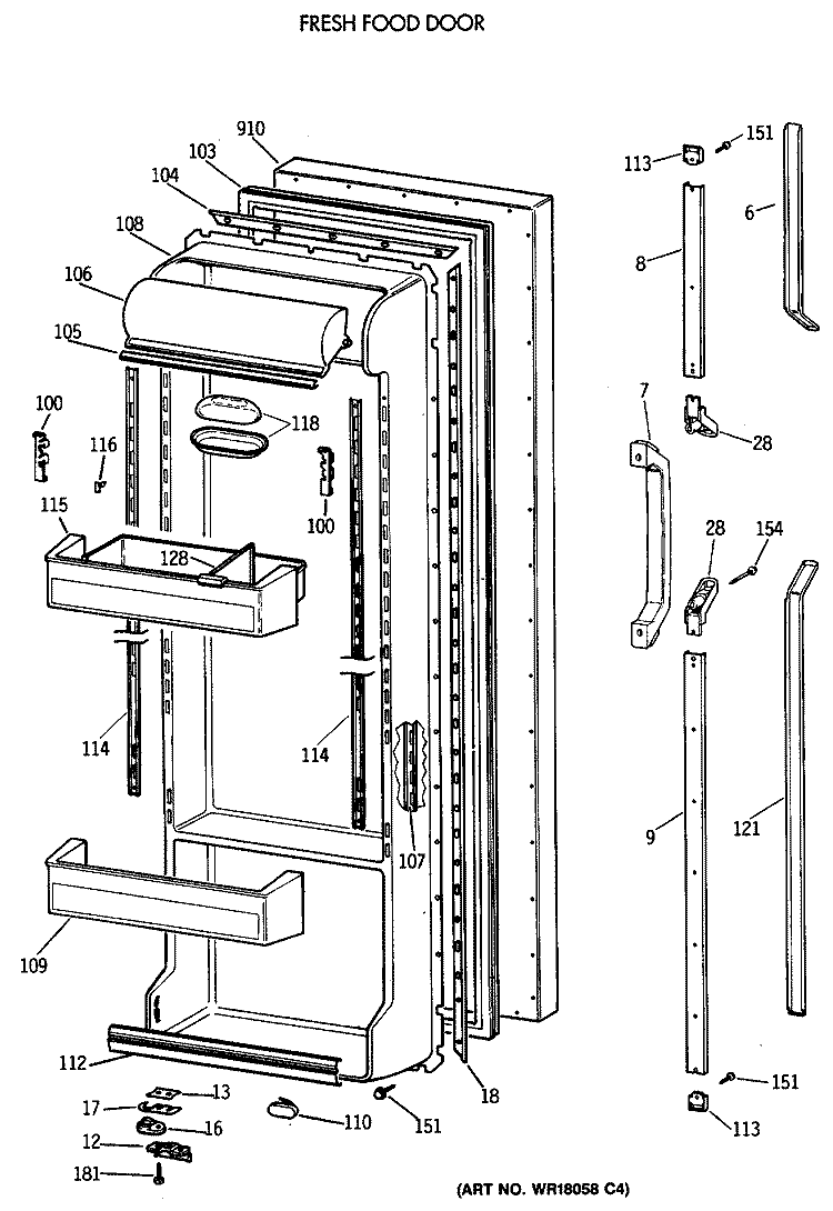FRESH FOOD DOOR Diagram and Parts List for TFX24PRXABB  General Electric Refrigerator