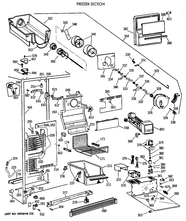 FREEZER SECTION Diagram and Parts List for TFX24PRXABB  General Electric Refrigerator
