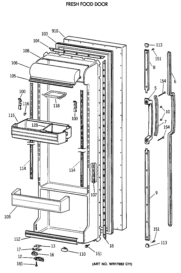 FRESH FOOD DOOR Diagram and Parts List for TFX24ZRXAAA  General Electric Refrigerator