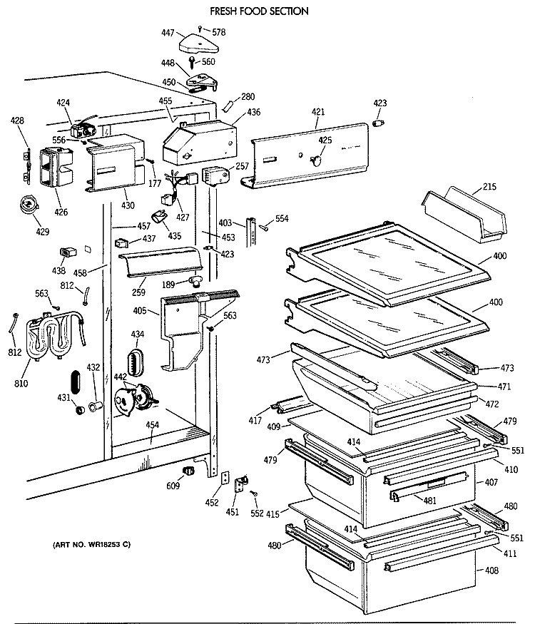 FRESH FOOD SECTION Diagram and Parts List for TFX24ZRXAAA  General Electric Refrigerator