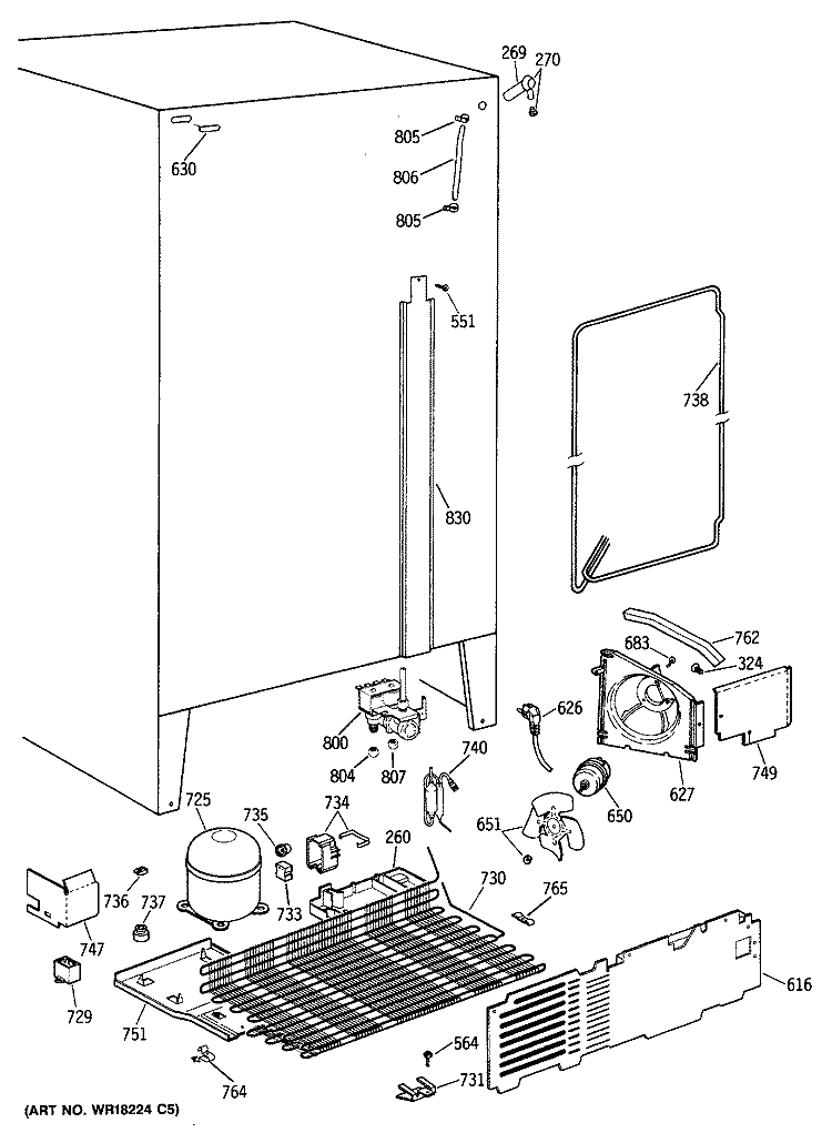 Section Diagram and Parts List for TFX24ZRXAAA  General Electric Refrigerator