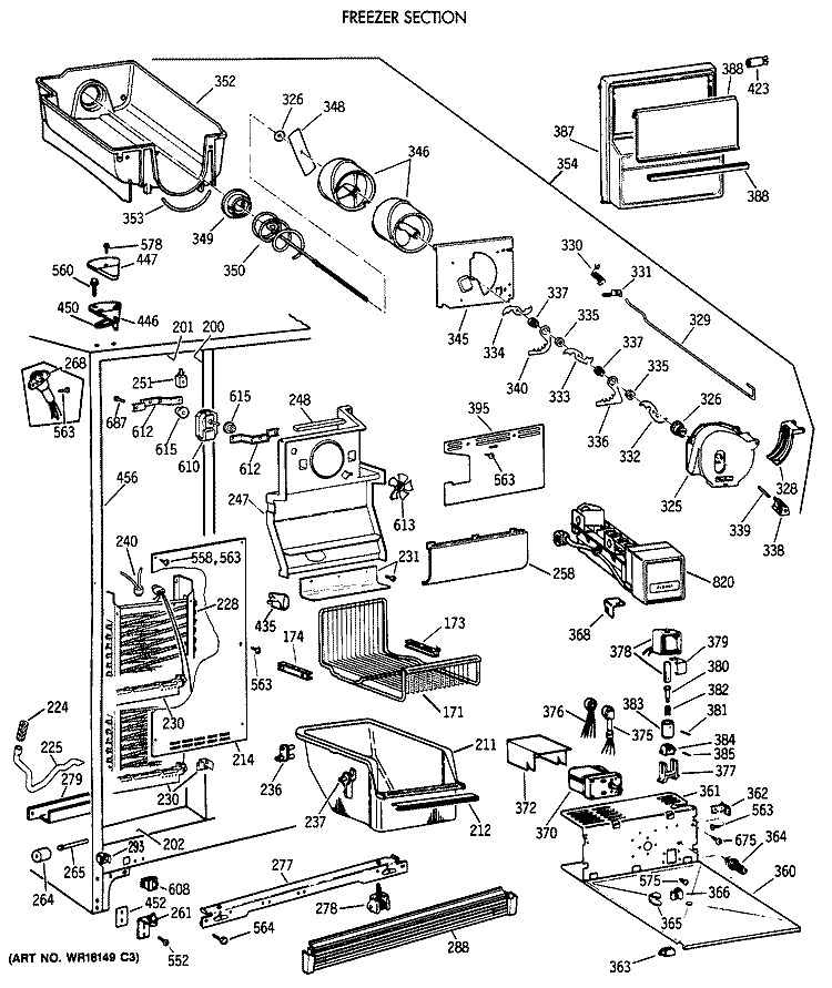 FREEZER SECTION Diagram and Parts List for TFX27PFXABB  General Electric Refrigerator