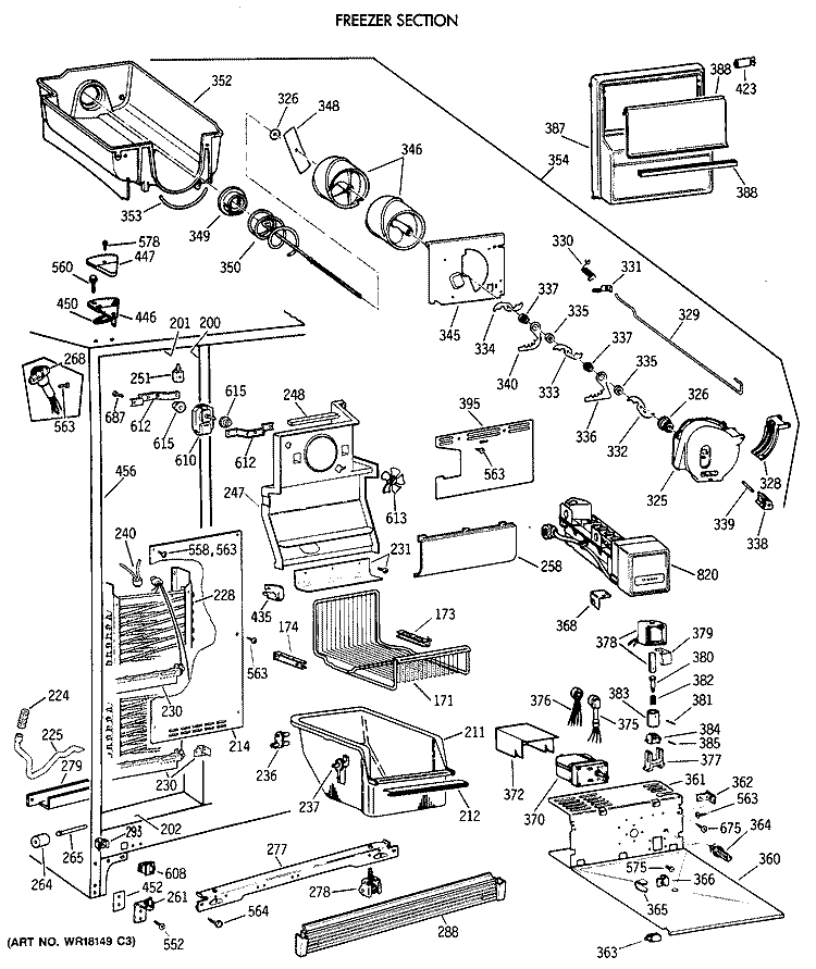 FREEZER SECTION Diagram and Parts List for TFX27PRXABB  General Electric Refrigerator