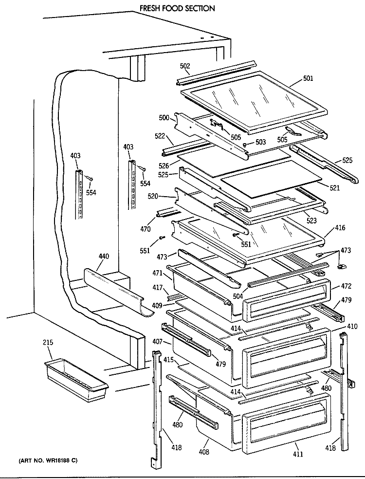 FRESH FOOD SECTION Diagram and Parts List for TFX27PRXABB  General Electric Refrigerator