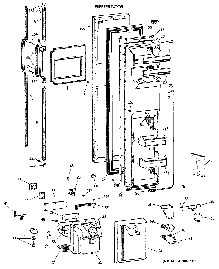 FREEZER DOOR Diagram and Parts List for TFX27ZRXAAA  General Electric Refrigerator