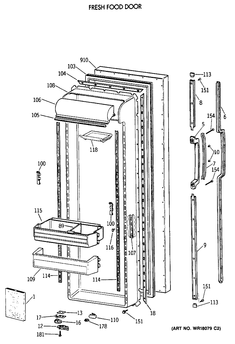 FRESH FOOD DOOR Diagram and Parts List for TFX27ZRXAAA  General Electric Refrigerator