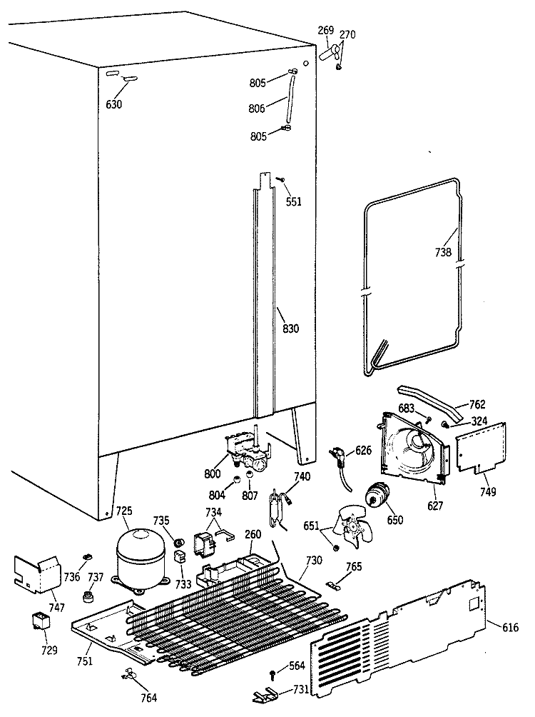 Section Diagram and Parts List for TFX27ZRXAAA  General Electric Refrigerator