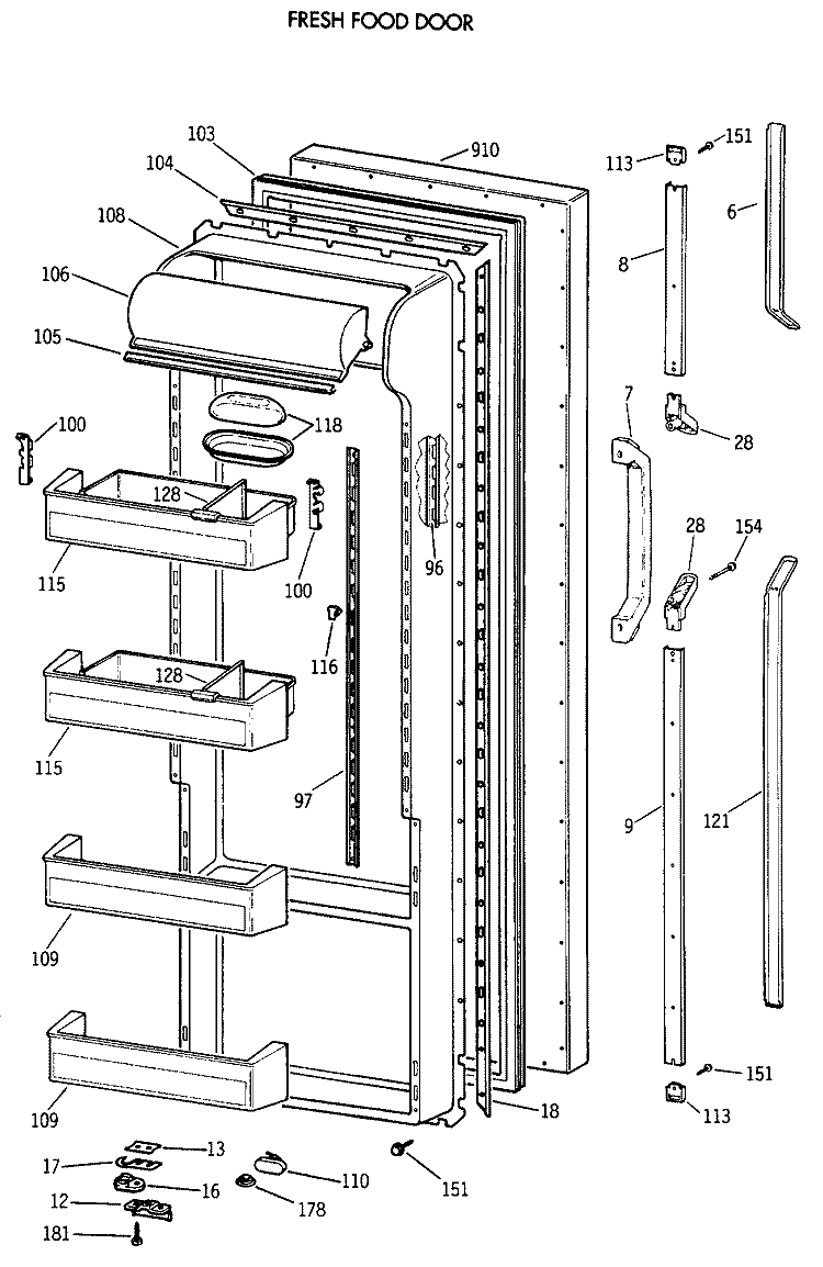 FRESH FOOD DOOR Diagram and Parts List for TPG21PRXAWW  General Electric Refrigerator