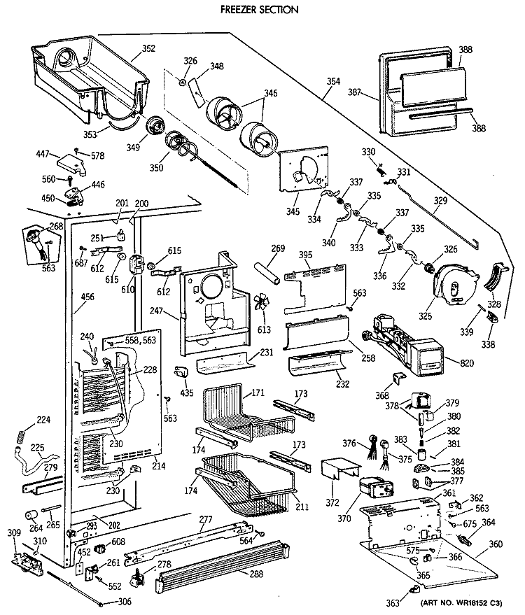 FREEZER SECTION Diagram and Parts List for TPG21PRXAWW  General Electric Refrigerator