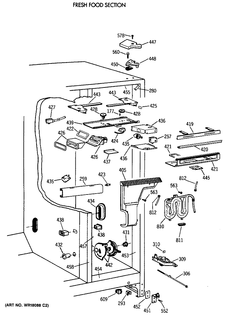 FRESH FOOD SECTION Diagram and Parts List for TPG21PRXAWW  General Electric Refrigerator