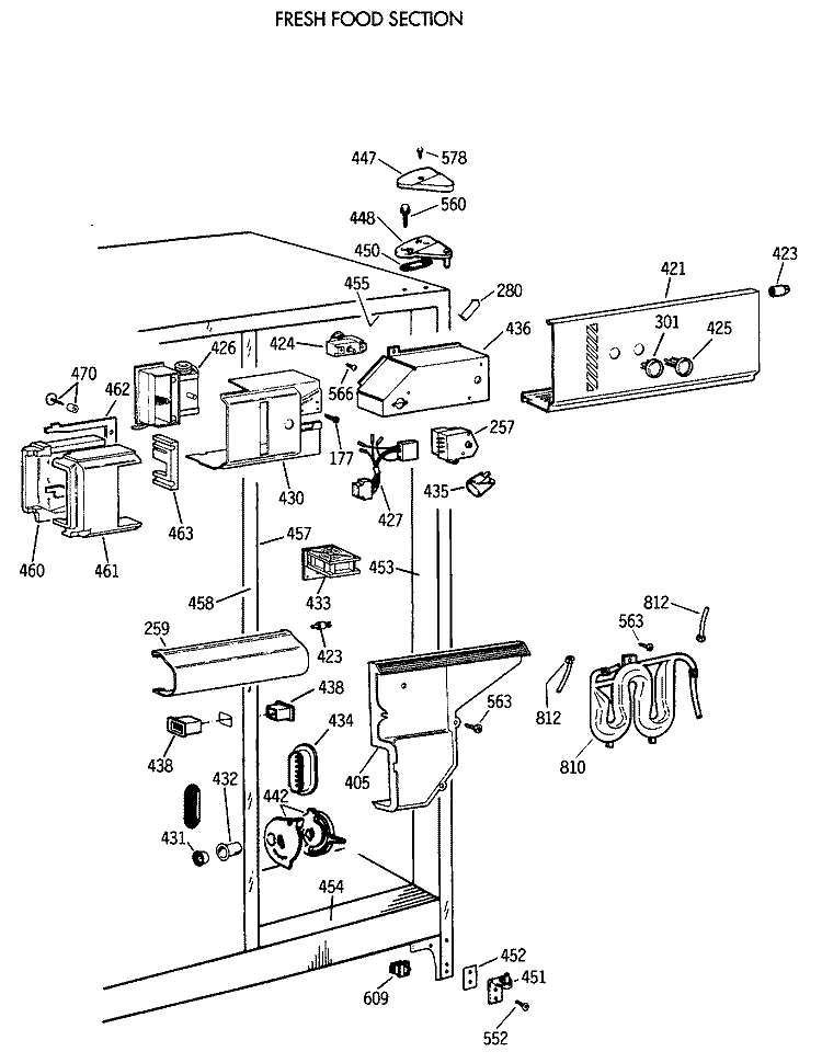 FRESH FOOD SECTION Diagram and Parts List for TFG24PEXAWH  General Electric Refrigerator