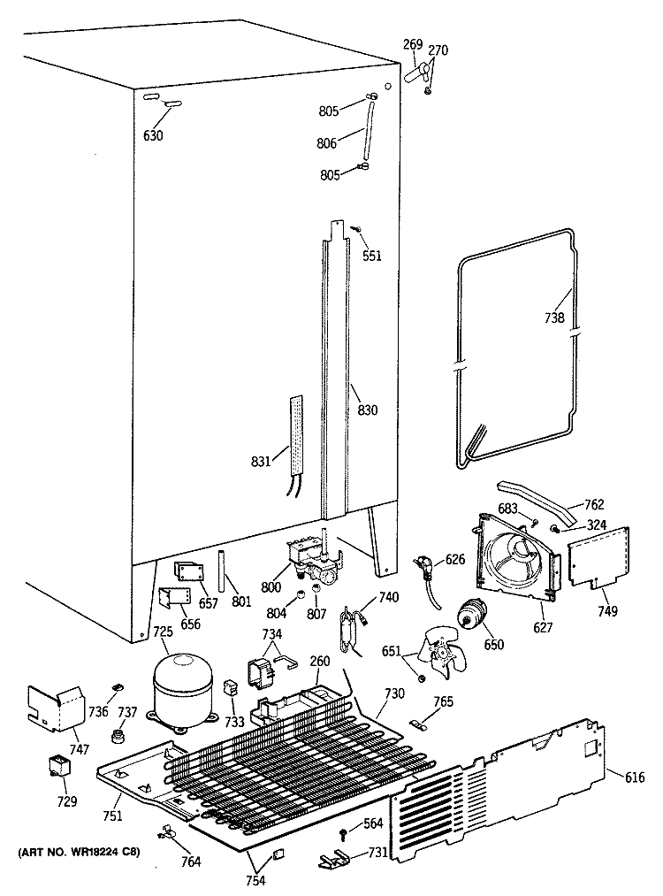 Section Diagram and Parts List for TFG24PEXAWH  General Electric Refrigerator