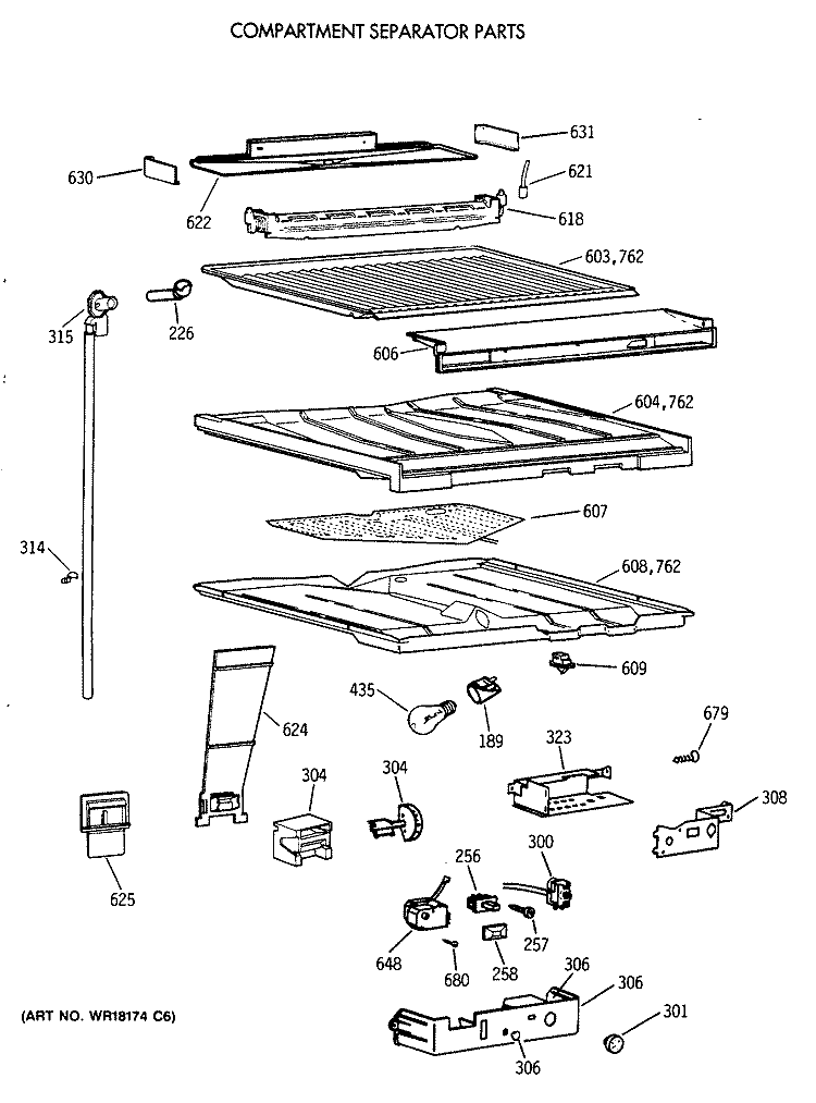 COMPARTMENT SEPARATOR PARTS Diagram and Parts List for TBG24JAXDRWW  General Electric Refrigerator