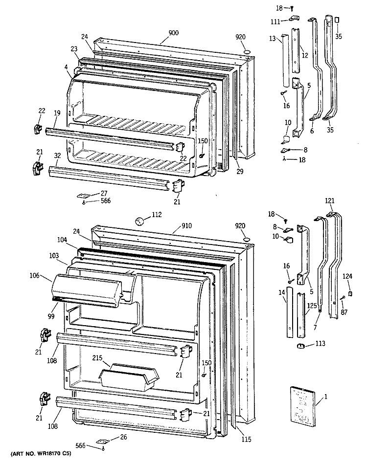 Section Diagram and Parts List for TBT16DAXLRAD  General Electric Refrigerator