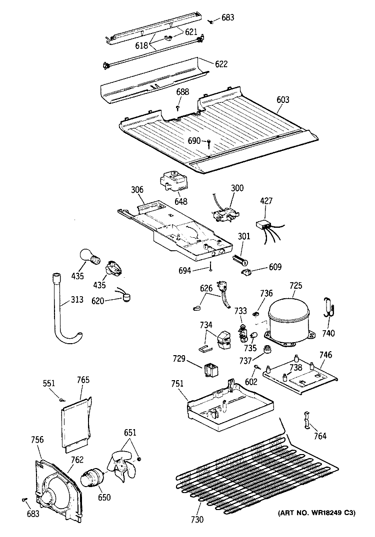 Section Diagram and Parts List for TBT16SAXLRAD  General Electric Refrigerator