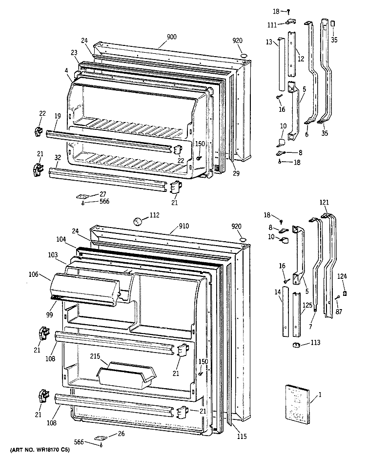 Section Diagram and Parts List for TBT16JAXLRWH  General Electric Refrigerator