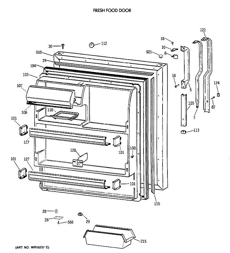 FRESH FOOD DOOR Diagram and Parts List for TBT18JAXBRAA  General Electric Refrigerator