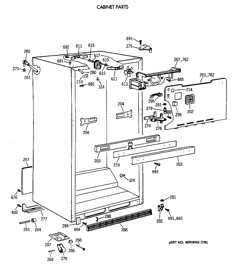 CABINET PARTS Diagram and Parts List for TBT18JAXBRAA  General Electric Refrigerator