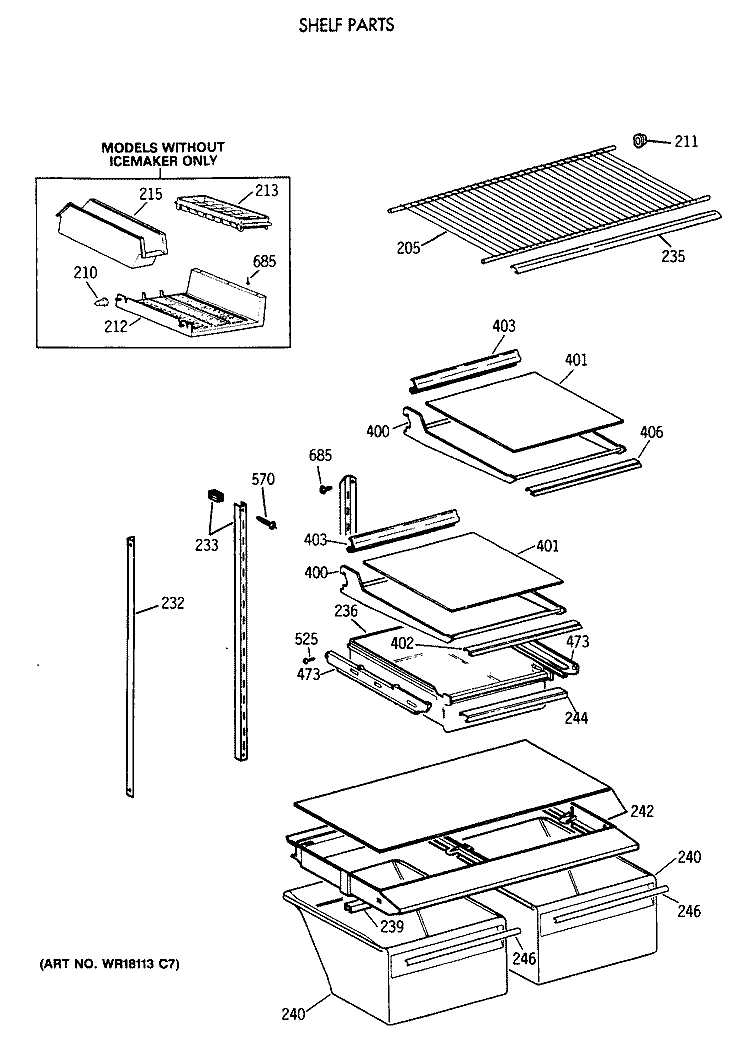 SHELF PARTS Diagram and Parts List for TBT18JAXBRAA  General Electric Refrigerator
