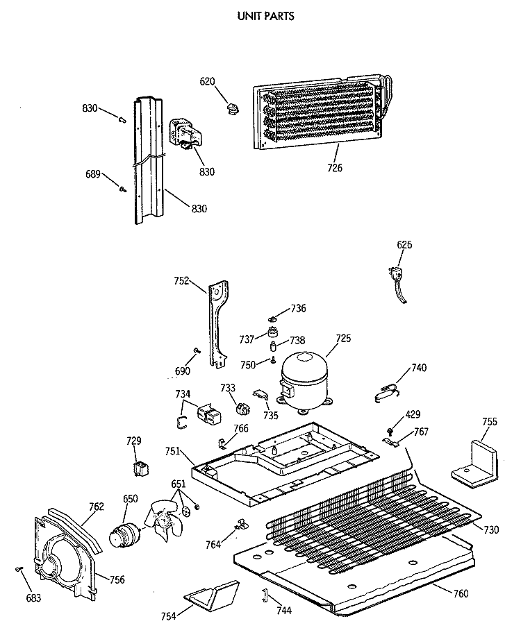 UNIT PARTS Diagram and Parts List for TBT18JAXBRAA  General Electric Refrigerator