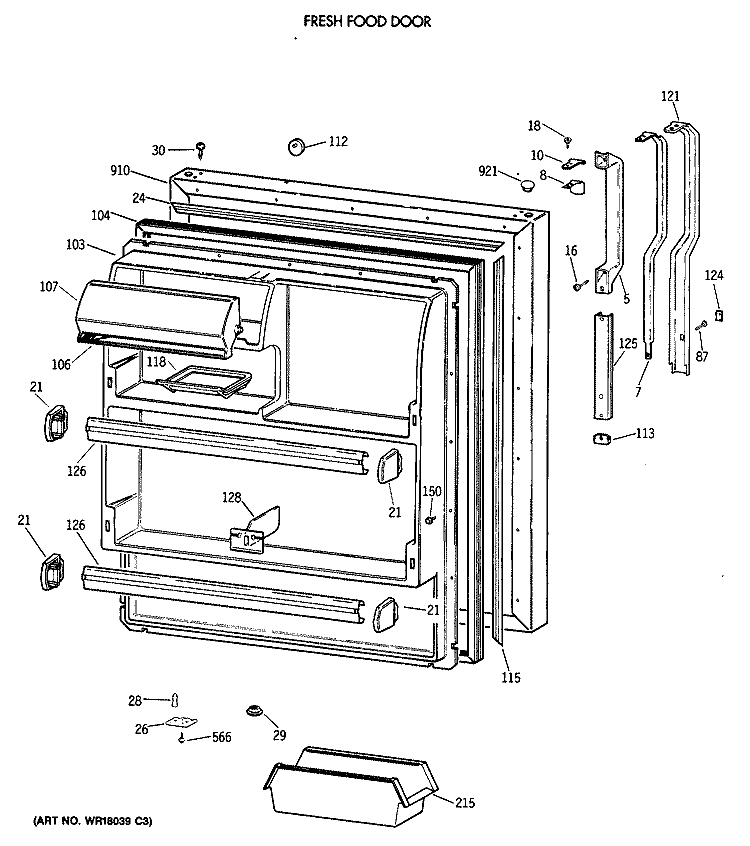 FRESH FOOD DOOR Diagram and Parts List for TBT18DAXBRWW  General Electric Refrigerator