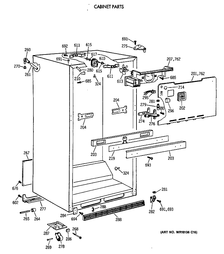 CABINET PARTS Diagram and Parts List for TBT18DAXBRWW  General Electric Refrigerator