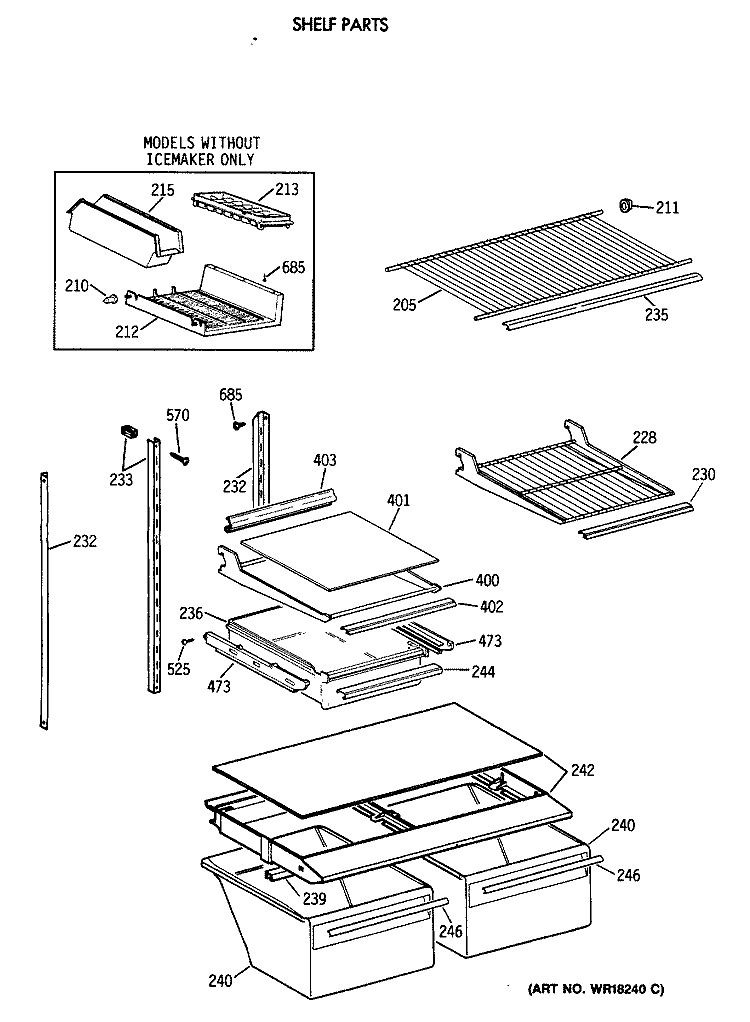 SHELF PARTS Diagram and Parts List for TBT18DAXBRWW  General Electric Refrigerator