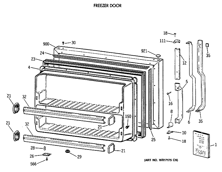 FREEZER DOOR Diagram and Parts List for TBT18SAXBRWW  General Electric Refrigerator