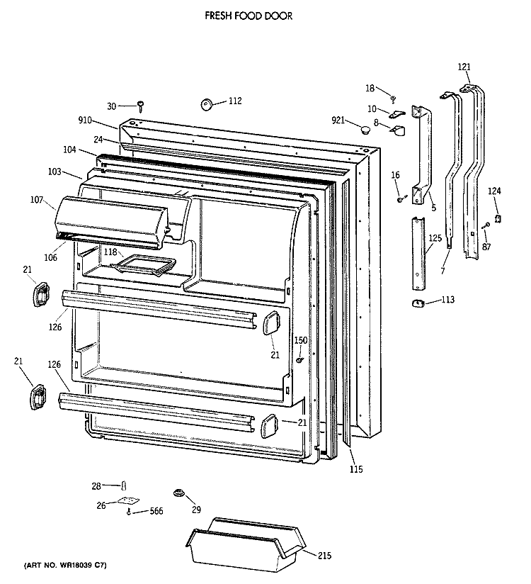 FRESH FOOD DOOR Diagram and Parts List for TBT18SAXBRWW  General Electric Refrigerator