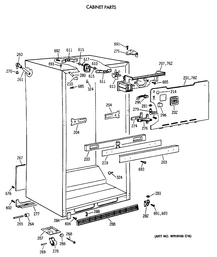 CABINET PARTS Diagram and Parts List for TBT18SAXBRWW  General Electric Refrigerator