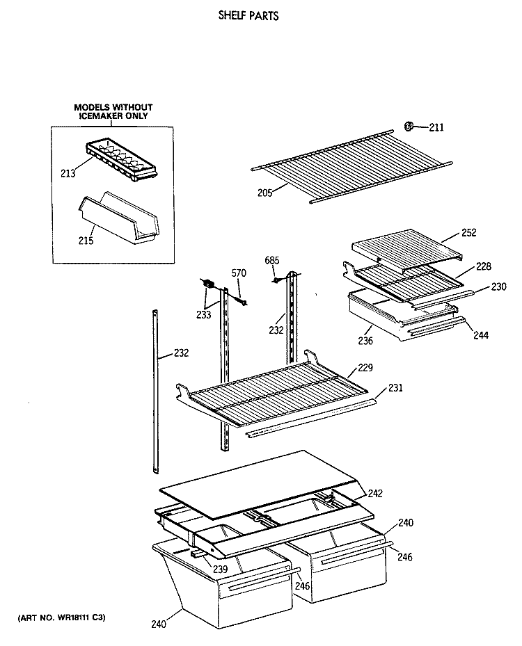 SHELF PARTS Diagram and Parts List for TBT18SAXBRWW  General Electric Refrigerator