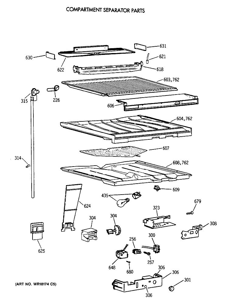 COMPARTMENT SEPARATOR PARTS Diagram and Parts List for TBT18SAXBRWW  General Electric Refrigerator