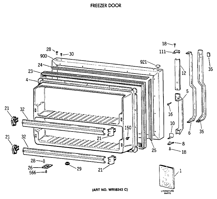 FREEZER DOOR Diagram and Parts List for TBT24JAXBRWW  General Electric Refrigerator