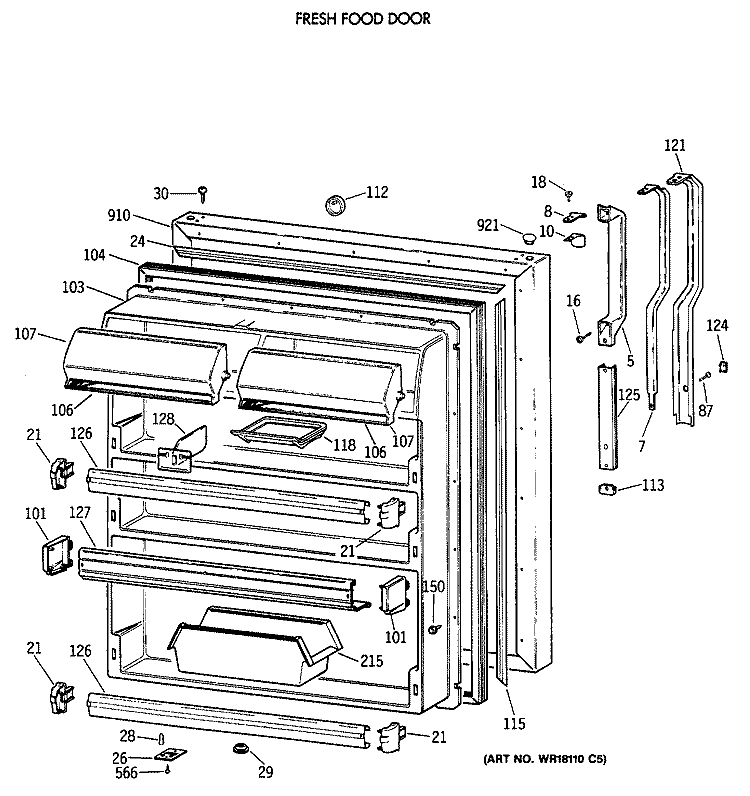 FRESH FOOD DOOR Diagram and Parts List for TBT25JAXBRWW  General Electric Refrigerator