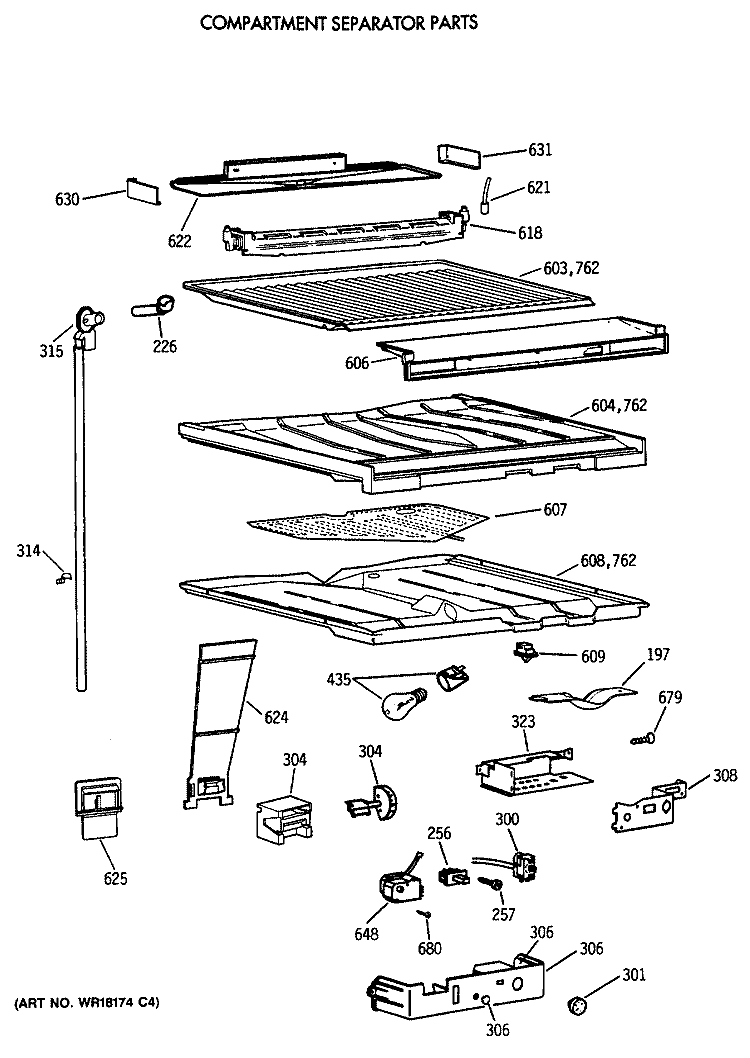 COMPARTMENT SEPARATOR PARTS Diagram and Parts List for TBT25JAXBRWW  General Electric Refrigerator
