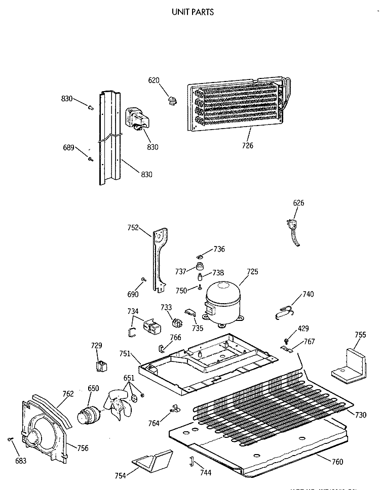 UNIT PARTS Diagram and Parts List for TBT25JAXBRWW  General Electric Refrigerator