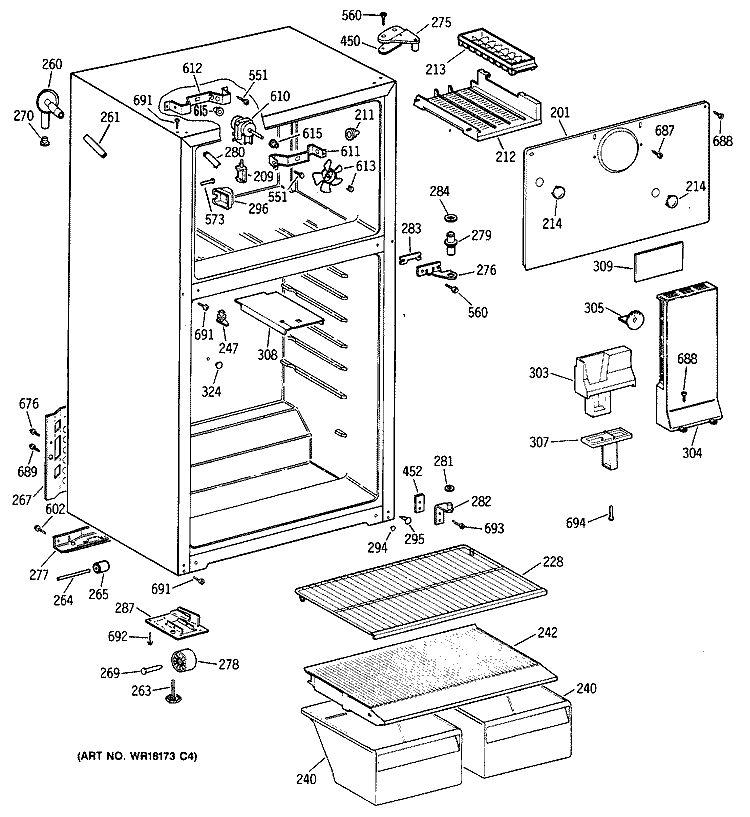 Section Diagram and Parts List for TBX14SAXKRWH  General Electric Refrigerator