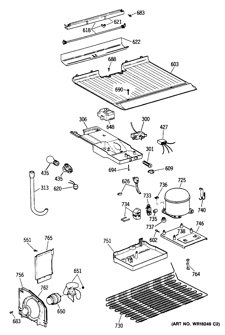 Section Diagram and Parts List for TBX14SYXKRAD  General Electric Refrigerator