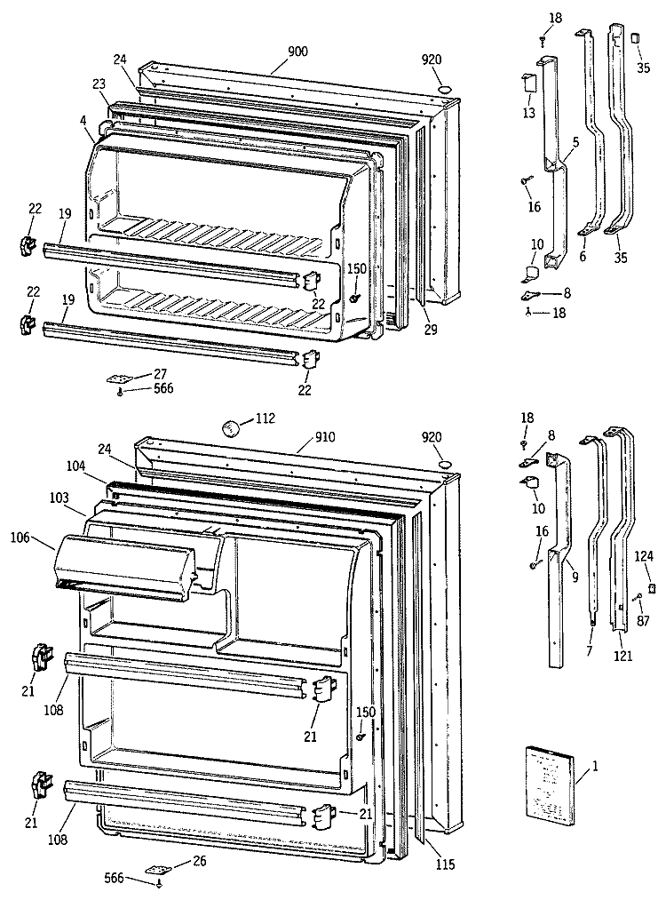 Section Diagram and Parts List for TBX14SIXKLWH  General Electric Refrigerator